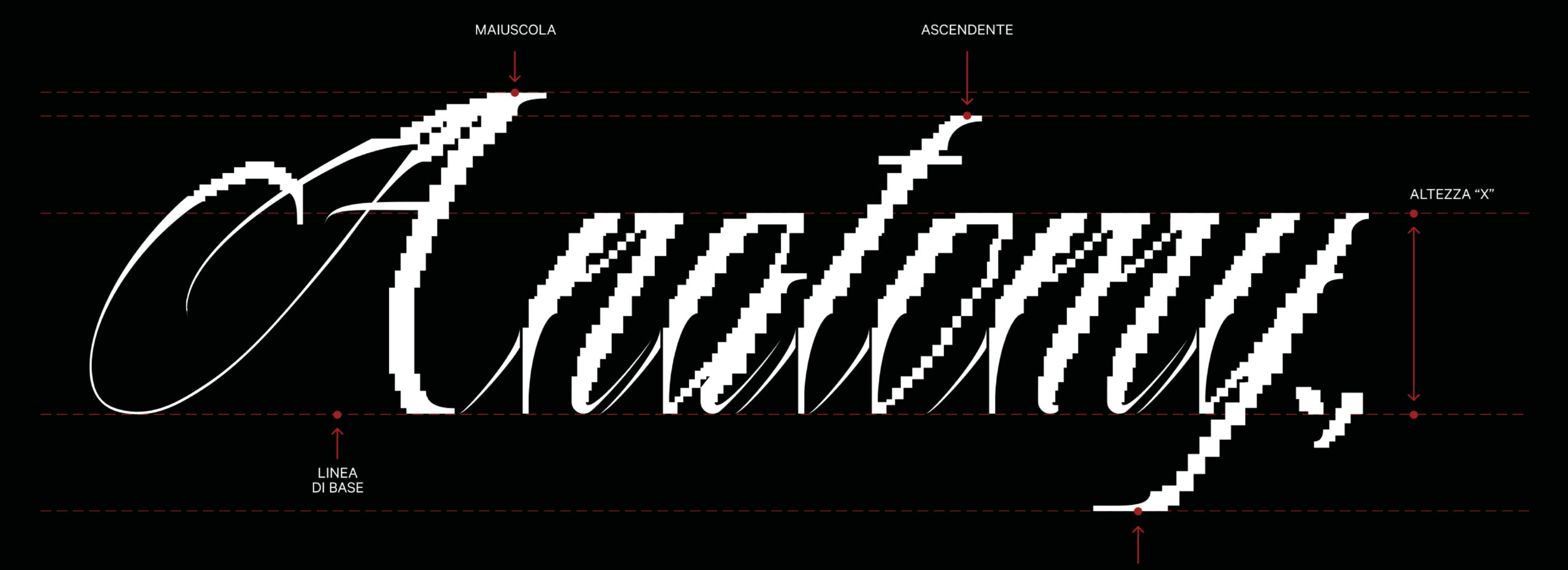 Progetto di lettering sviluppato dagli studenti IAAD. con progettazione di wordmark e lettere display.
