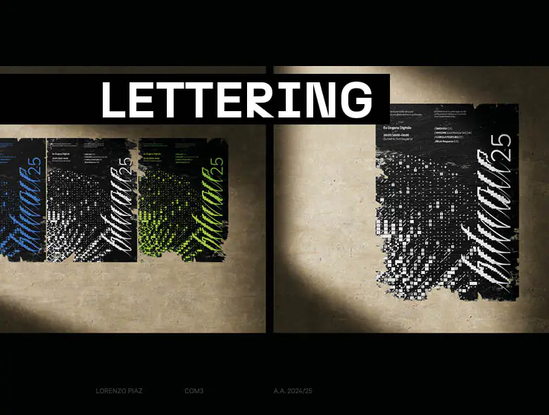 Progetto di lettering sviluppato dagli studenti IAAD. con progettazione di wordmark e lettere display.